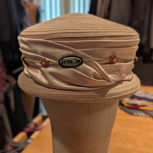 Lemon Tan Cloche Hat with Floral Details